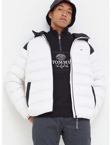 Péřová bunda Tommy Jeans pánská, bílá barva, přechodná