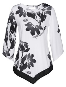 bonprix Tričková tunika s květovým vzorem Bílá