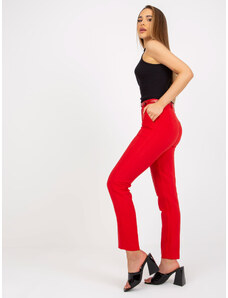 Fashionhunters Kalhoty z červené látky s páskem