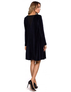 Sametové šaty střihu tmavě modré model 18003091 - Moe