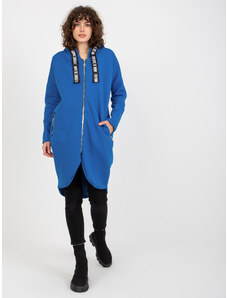 Fashionhunters Dámská dlouhá mikina na zip s kapucí - modrá