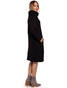 model 18002991 Pletené šaty s asymetrickým lemem černé - Moe