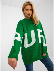 Fashionhunters Dámský zelený oversize svetr s nápisem RUE PARIS