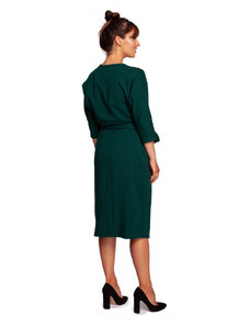 BeWear B241 Zavinovací šaty s páskem na zavázání - tmavě zelené