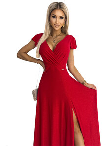numoco Dámské třpytivé dlouhé šaty s výstřihem CRYSTAL - červené