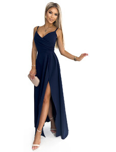Elegantní maxi šaty na ramínka Numoco CHIARA - tmavě modré
