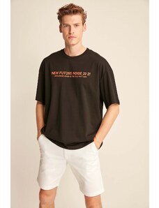 GRIMELANGE Wesley Pánské Oversize Fit 100% bavlna tlustá textura tištěná černá tričko