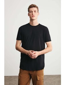 GRIMELANGE Oscar Men's Long Fit Loose Fabric Black T-shirt
