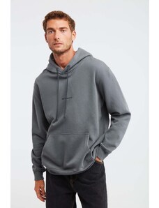 GRIMELANGE Epic Men's Soft Fabric Hooded Drawstring Regular Fit Embroidered Light Gray Sweatshirt