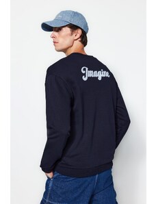 Trendyol Navy Regular/Real Fit Long Sleeve Crew Neck Embroidered Sweatshirt