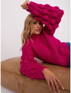 Fashionhunters Fuchsiový oversize svetr s nabíranými rukávy