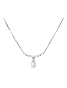 Stříbrný náhrdelník s bílou perlou a Zirkony Planet Shop