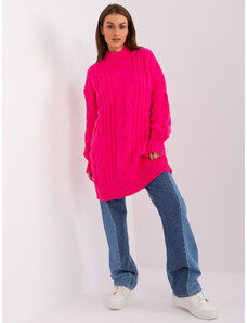 Fashionhunters Fluo růžové pletené šaty s copánky