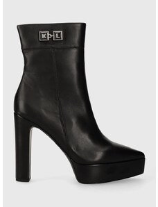 Kožené kotníkové boty Karl Lagerfeld SOIREE PLATFORM dámské, černá barva, na podpatku, KL31760