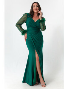 Lafaba Women's Emerald Green Plus Size Long Evening Dress