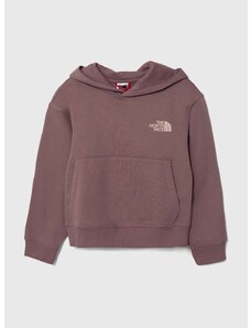 Dětská mikina The North Face G VERTICAL LINE HOODIE fialová barva, s kapucí, s potiskem