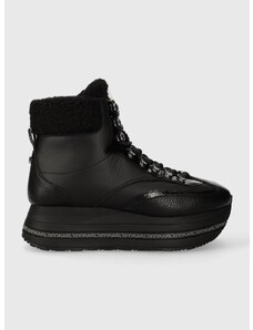 Kožené boty Karl Lagerfeld VELOCITA MAX KC dámské, černá barva, na platformě, lehce zateplené, KL64963