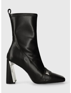 Kožené kotníkové boty Karl Lagerfeld MASQUE dámské, černá barva, na podpatku, KL30760