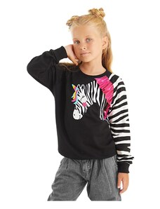 Denokids Ruffled Zebra Girl's Black Sweatshirt