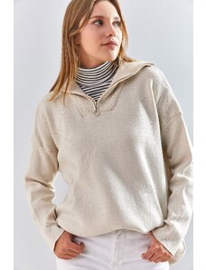 Bianco Lucci Women's Zipper Steel Knit Sweater