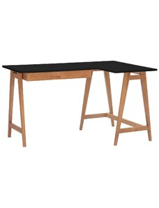 Černý lakovaný rohový pracovní stůl RAGABA LUKA 135 x 85 cm s dubovou podnoží, pravý