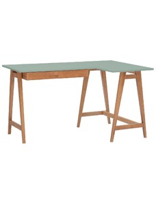 Zelený lakovaný rohový pracovní stůl RAGABA LUKA 135 x 85 cm s dubovou podnoží, pravý