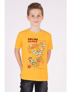 zepkids Boys' Mustard-colored Crewneck Play Arms Printed T-Shirt