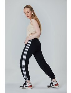 HAKKE Women's Black Striped Comfortable Basic Sweatpants
