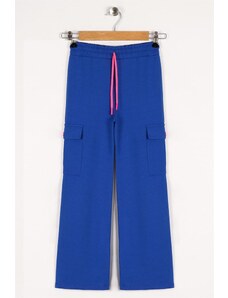 zepkids Girls' Sax-colored sweatpants with cargo pockets and wide legs.