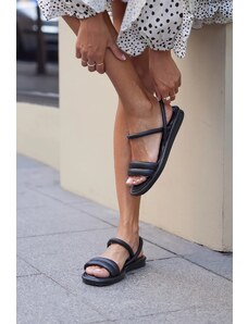 Madamra Women's Black Double-strap Puffy Sandals