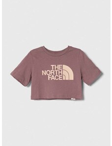 Dětské bavlněné tričko The North Face G S/S CROP EASY TEE růžová barva