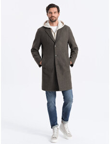 Ombre Clothing Pánský lehký jednořadý kabát - grafitová khaki V6 OM-COWC-0104