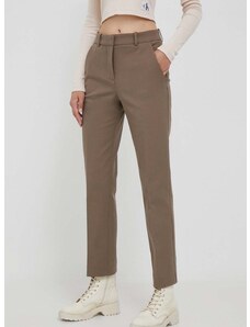 Kalhoty Calvin Klein dámské, šedá barva, fason cargo, high waist