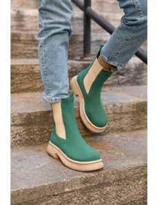 Madamra Green Women's Suede Boots with Rubber Detail Flat sole.