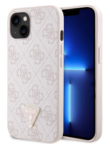 Ochranný kryt na iPhone 15 - Guess, 4G Strass Triangle Metal Logo Pink