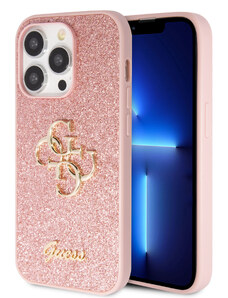 Ochranný kryt na iPhone 15 Pro - Guess, Fixed Glitter 4G Metal Logo Pink