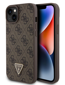 Ochranný kryt na iPhone 15 PLUS - Guess, 4G Strass Triangle Metal Logo Brown