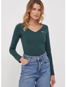 Bavlněné tričko s dlouhým rukávem Pepe Jeans zelená barva