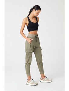 LOS OJOS Women's Khaki Jogger Pants with Cargo Pocket Elastic Waist and Legs Elasticated Cargo