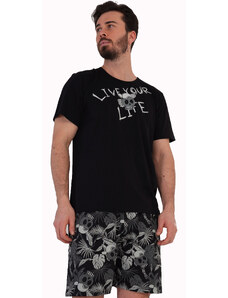 Naspani Černé, šedé i zelenošedé graffitové pyžamo pro muže LIVE YOUR LIFE, lebky designe 1P1493