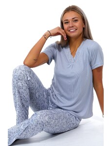 Naspani Světle fialové romantické květované dámské pyžamo s krajkou 1B1723