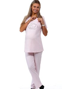 Naspani Světle růžové jemně puntíkaté kojící i těhotenské pyžamo Slonice a slůně 1B1653