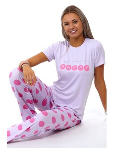 Naspani Růžové i lila puntíkaté jemné dámské pyžamo, You makev me HAPPY 1B1739