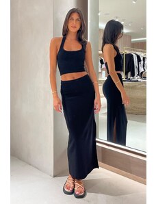 Madmext Black Basic Slit Detailed Women's Long Skirt