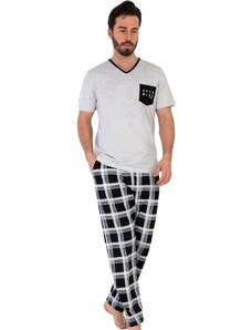 Naspani Šedé i černo bílé kárované pyžamo pro plnoštíhlé muže, OPEN MIND big 1P1499