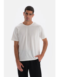 Dagi bílé bavlněné tričko s krátkým rukávem Supima s kulatým výstřihem
