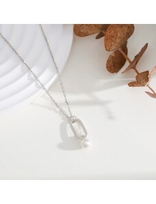 Stříbrný náhrdelník se obdélníkovou ozdobou a říční perlou - Meucci SYN027