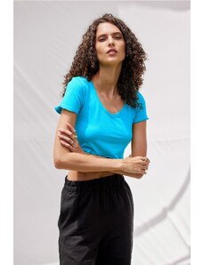 VATKALI V Neck Crop Top Blue