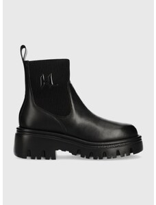 Kožené kotníkové boty Karl Lagerfeld KOMBAT KC dámské, černá barva, na plochém podpatku, KL45340