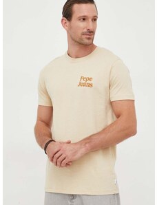 Bavlněné tričko Pepe Jeans béžová barva, s aplikací